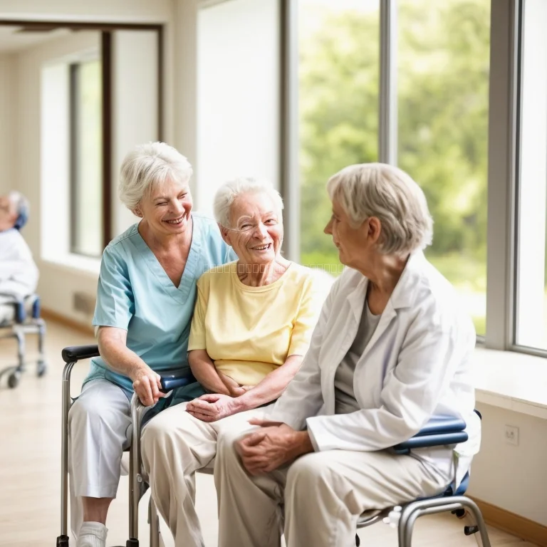 Seniorin beim Spaziergang im Garten des Sanatoriums
